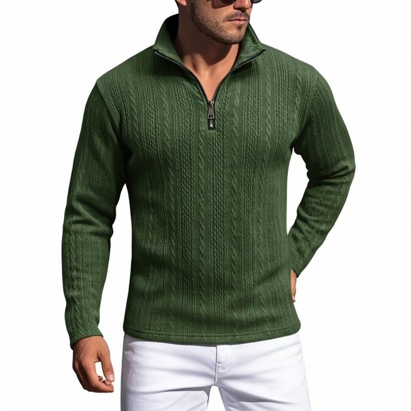 Men S Stand Collar Long Sleeve Pullover Sweatshirt Jacquard Zip Detail