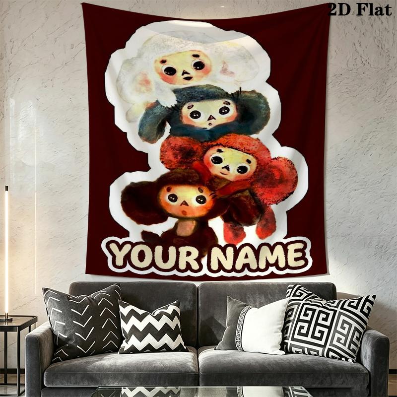 Custom Name Cheburashkas Wall Tapestry Aesthetic Wall Hanging Printed Fabric Blanket Decorative Tapestries for Bedroom Living Room Home Decor