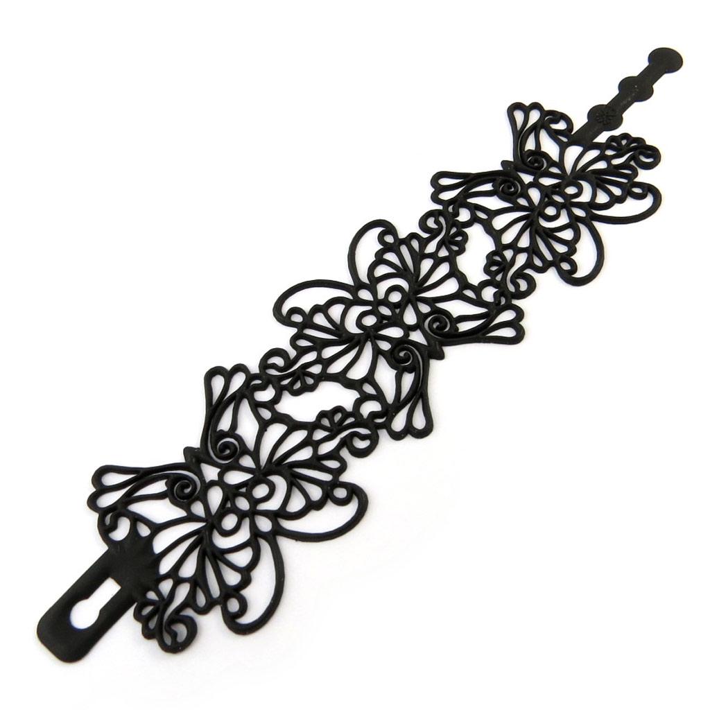 Les Trésors De Lily [P0697] - Black 'Batucada' Designer Bracelet (Butterflies)