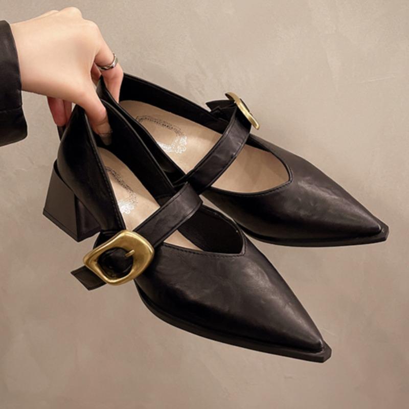 Женские туфли-лодочки Spring с острым носком Mary Jane Shoes для женщин Casual Belt Buckle Shallow Slip on Party Heels Women Zapatos De Mujer