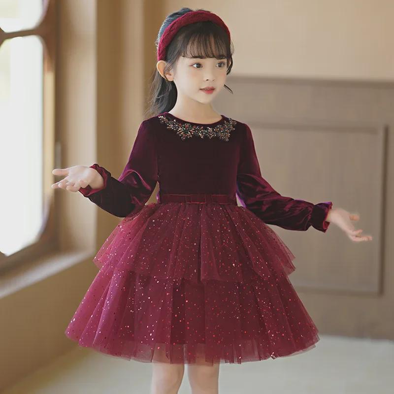 2023 Новое платье принцессы с длинными рукавами для девочек осень/зима - Стильная корейская детская мода