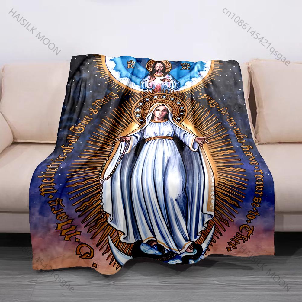 1PC Virgin Mary and Christ Icon Print Believer Pray blanket Warm soft flannel material suitable for all seasons luxurious gift