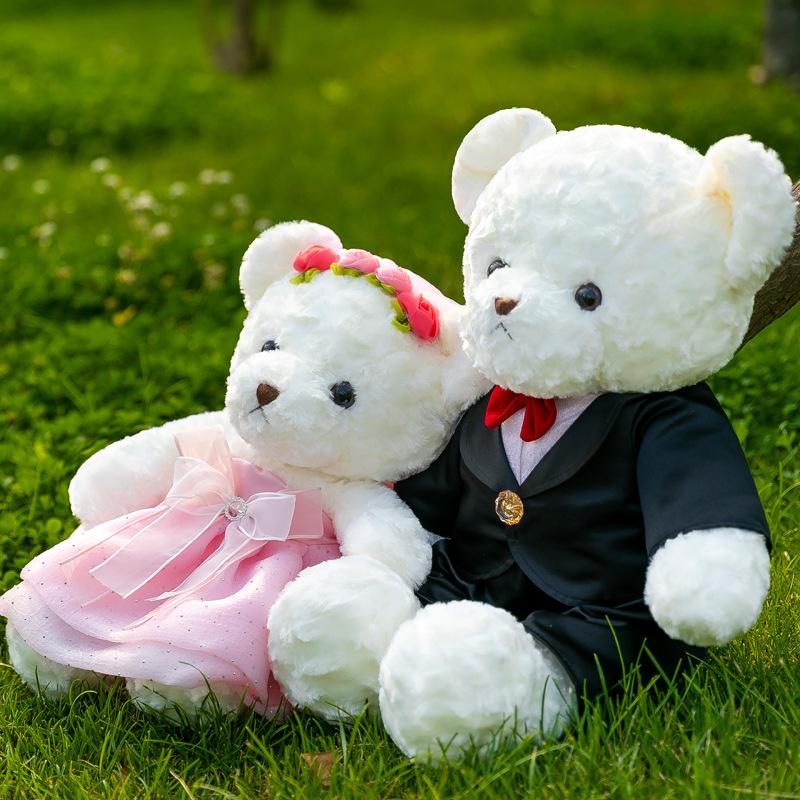 Couple Wedding Dress Bear Plush Doll Wedding Bed Press Doll Engagement Gift Plush Toy Wedding Decoration