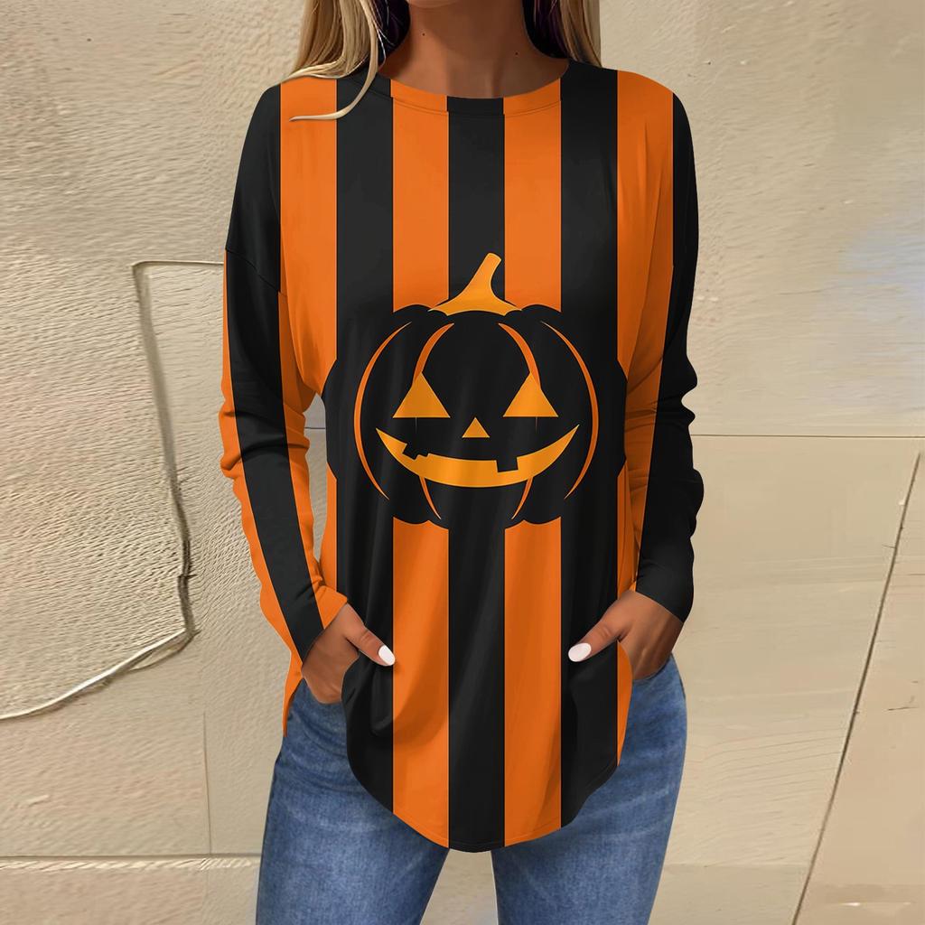 Women's Loose Round Neck Print Long Sleeve T-Shirt Top Pullover
