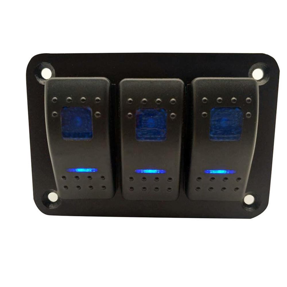 Панель тумблеров на 3 клавиши для автомобиля, лодки, морского транспорта, дома на колесах, грузовика, с синей светодиодной подсветкой, 12В-24В