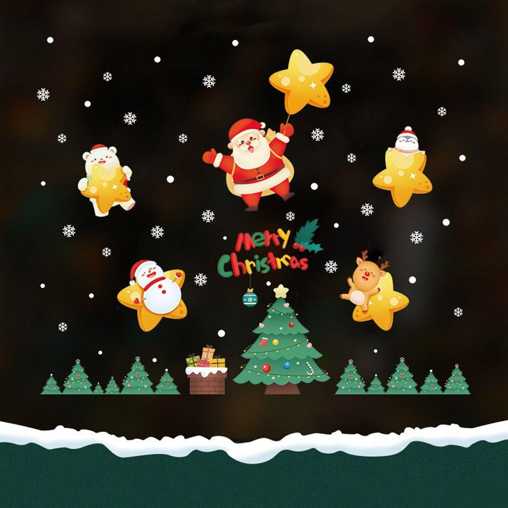 Новогодняя рождественская настенная наклейка Снежинка Санта-Клаус Лось Стеклянная наклейка Подарочная наклейка на окно Домашний декор