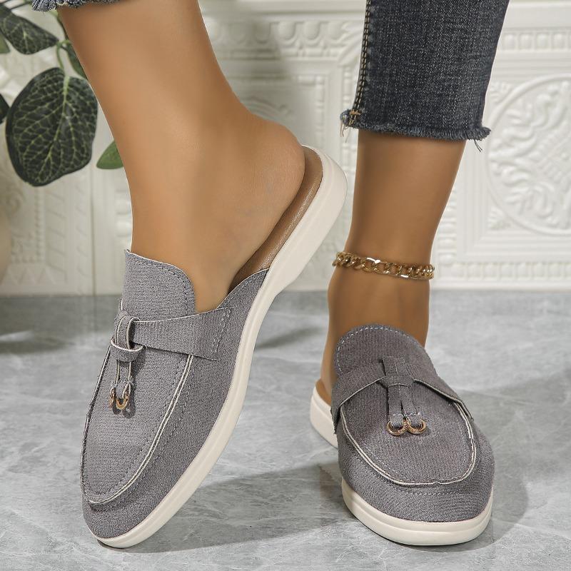 Весна Новые Женские Туфли-Мюли С Закрытым Носком и Ремешком Слингбэк Повседневные Слипоны Уличная Ленивая Обувь