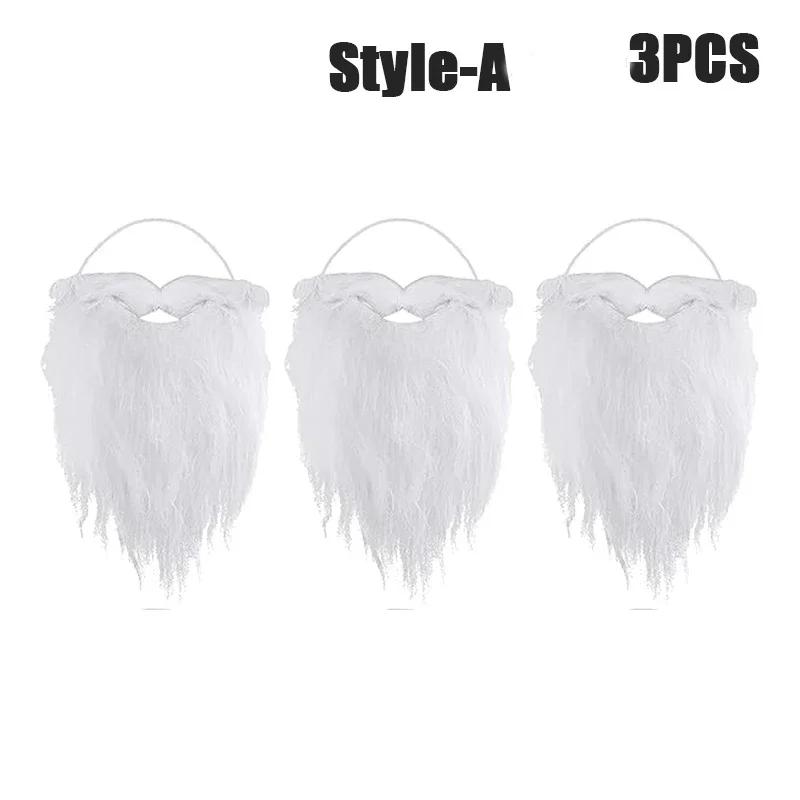 White Santa Claus Beard Adjustable Fake Curly Costume Prop Christmas Theme Dress Up Accessory Holiday Party Supplies for Adults