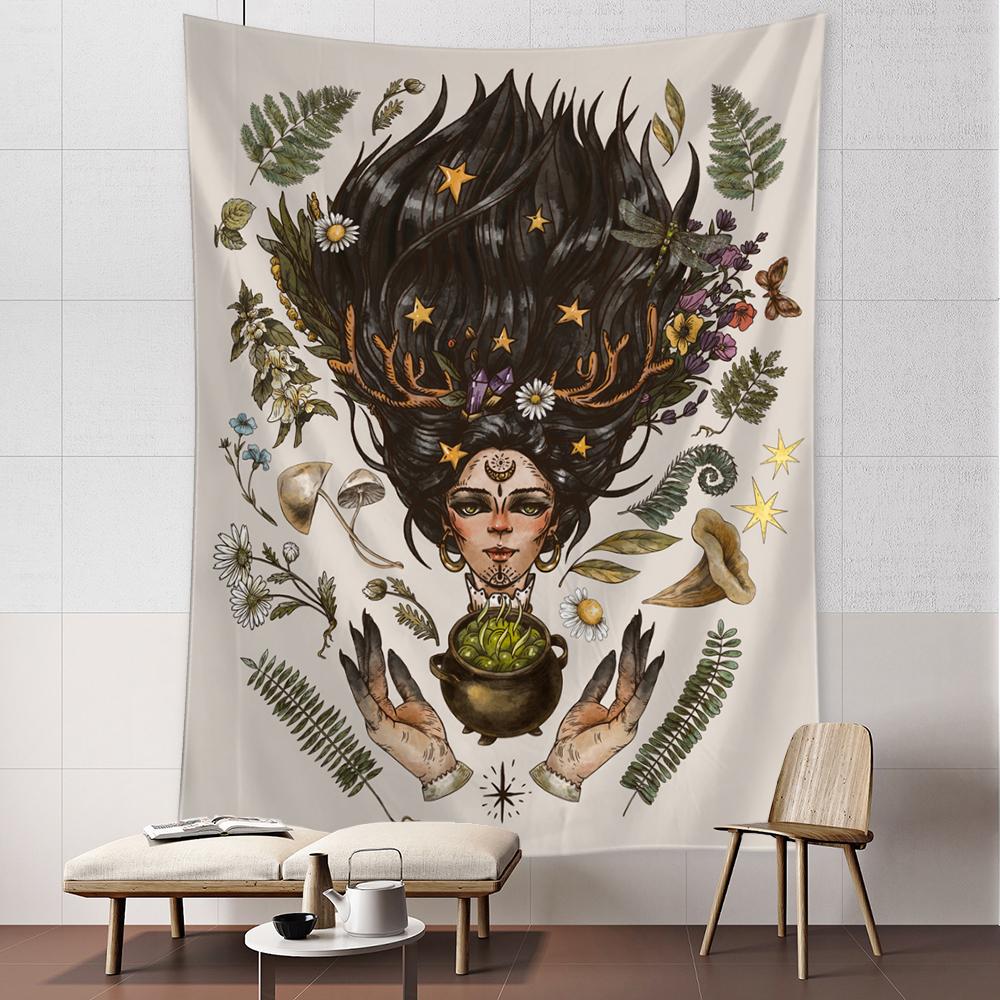 Винтажный психоделический грибной солнечный гобелен с растением небесный цветочный настенный подвесной хиппи Тапиз Декор в общежитии