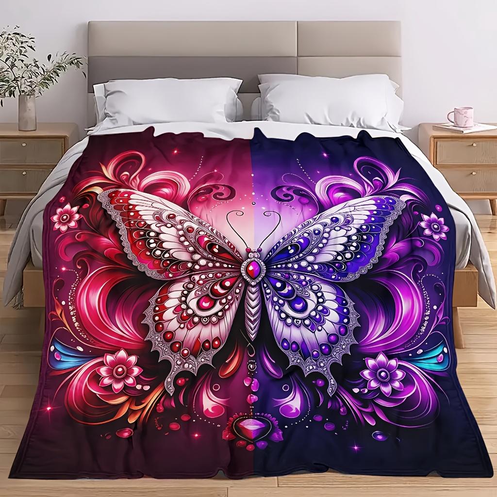 Butterfly Pattern Flannel Blanket Soft High-Definition Digital Print Cooling Blanket All-Season Family and Friends Gift Perfect Gift Soft Breathable 1