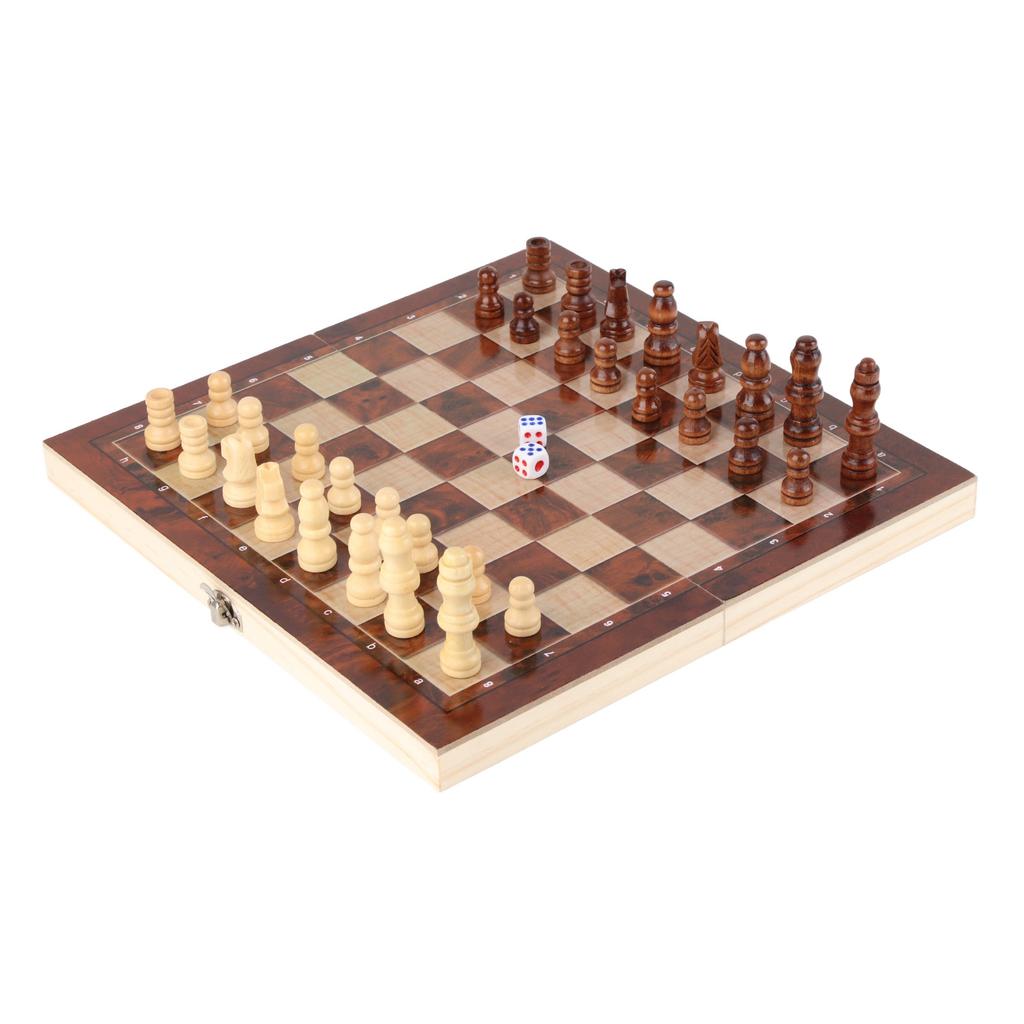 3 In 1 Chess Board Game Set Intellectual Growth Chess Checkers Set for Family Friends Wood 24 X