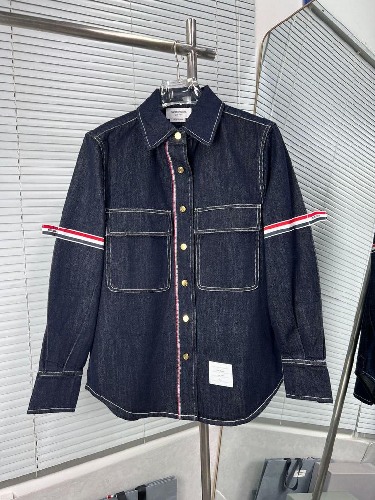 High Version Double-Sided Webbing Stripe Denim Jacket with Lapel for Men and Women