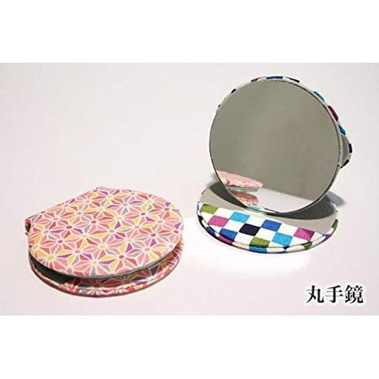 Hand mirror round shape compact high color hemp leaf blue 100 cotton fabric made Japan lightweight portable touch-up grooming small Japanese style