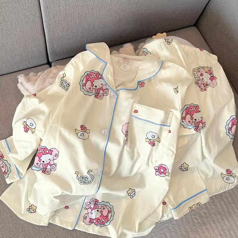 Пижама женская с длинным рукавом в милом и сладком стиле «Зайчик», высокого качества, для весны и осени, комплект из двух предметов