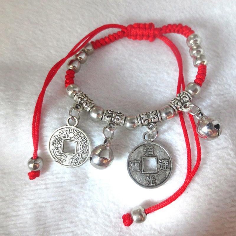 Simple Silver Retro Ethnic Style Anklet Female Beaded Red Rope Ankle Girl Accessories