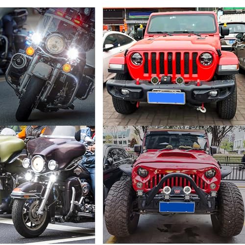 Aoling Motorcycle Fog Lamp LED with Squid Ring, Motorcycle Headlight Auxiliary Light Small, Work Light Car, Main White + White Squid Ring 10-30V