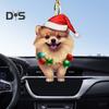 Christmas Dog Rearview Mirror Pendant Car Ornament Decoration Cute Puppy Wearing Christmas Hat Christmas Tree Decorations Car Accessories
