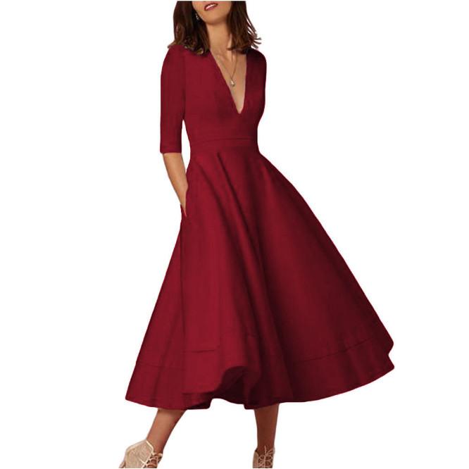 Elegant Casual Knit Dress For Women With V Neckline Available In Various Colors