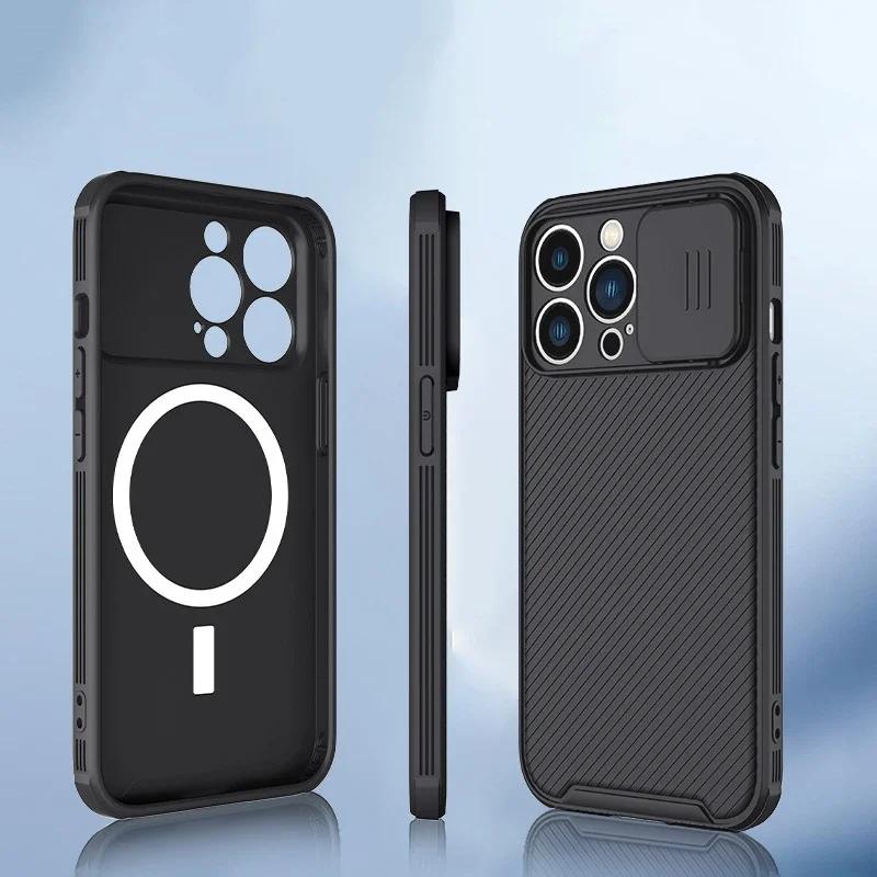 Магнитный чехол с защитой объектива камеры для iPhone 15 13 12 14 Pro Max Plus, для беспроводной зарядки Magsafe, мягкая силиконовая крышка