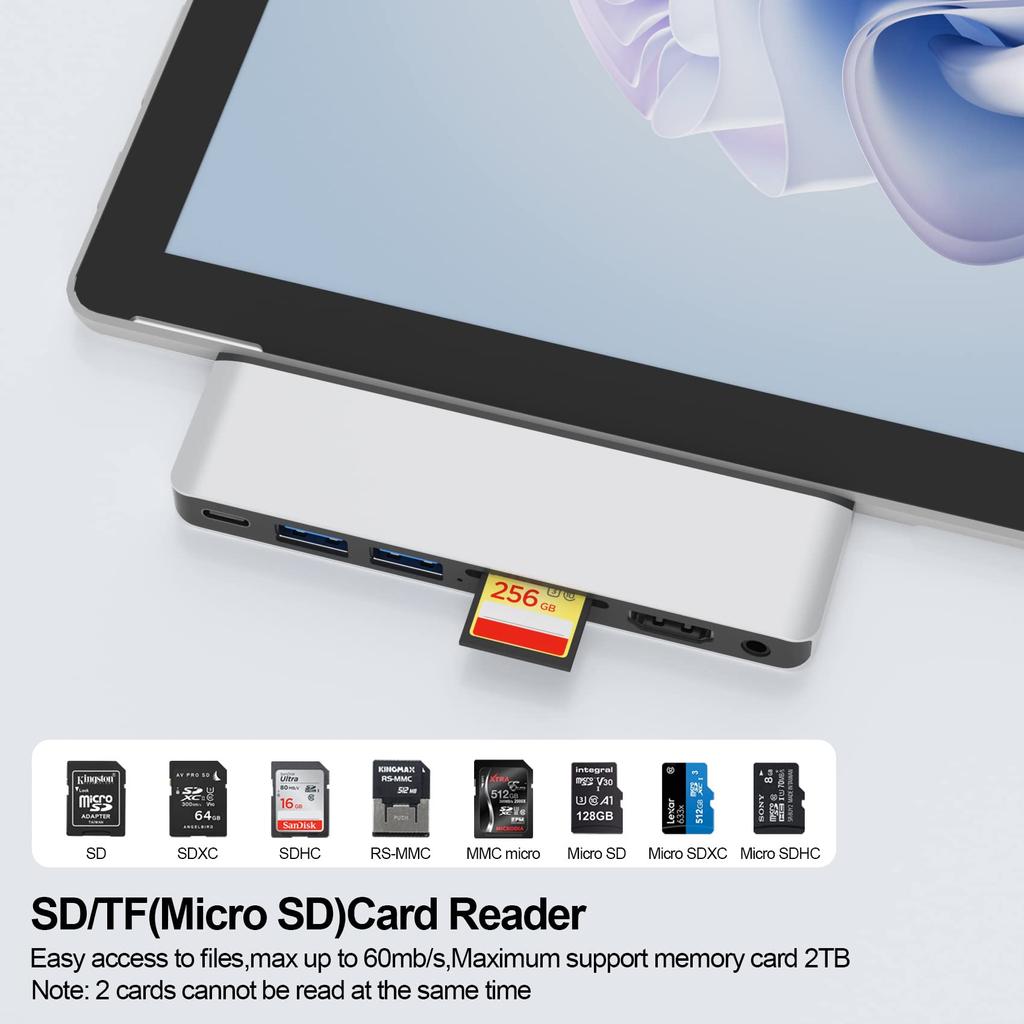 Хаб-расширитель для Surface Pro 9 4K HDMI USB C Thunderbolt 4 PD Зарядка 2 порта USB Аудио Картридер Специальная док-станция для Microsoft Surface Pro 9
