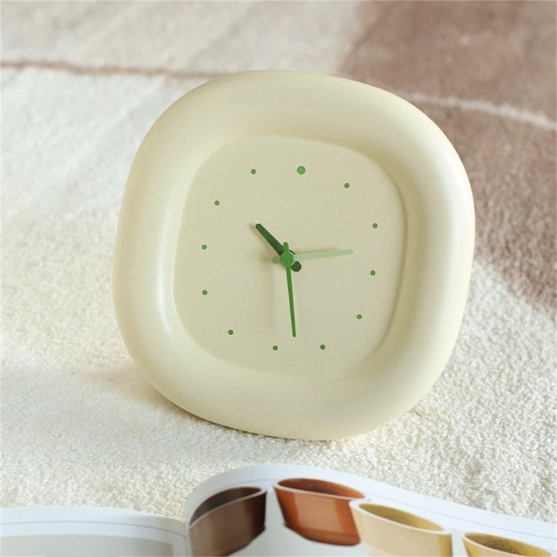 Bubble Shape Table Clock with Bracket ABS Quiet Creamy Yellow Battery Operated Wall Hanging Clock Home Decors Gifting