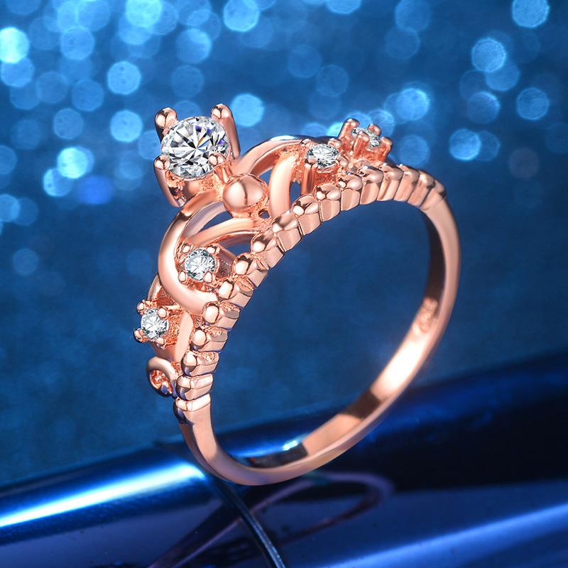 Универсальная корейская версия кольца Crown Rose Gold Ring с блестящим цирконием для женщин, персонализированные ювелирные изделия на заказ
