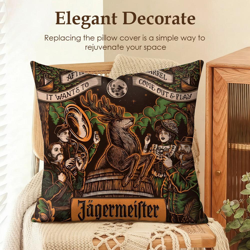 Fashion JJaegermeisterS Cushion Cover Natural Linen Organic Fabric DoubleSided Printing Sofa Home Decor Gift Pillow Case