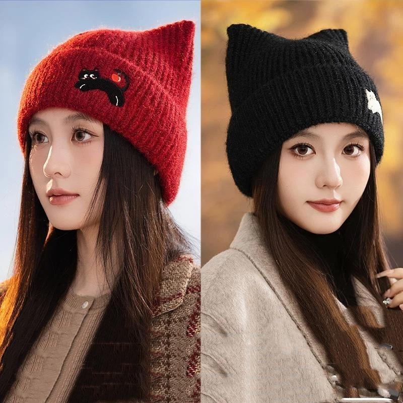 NEW Cat Ear Beanies Skullies Women Winter Warm Plush Cartoon Thermal Cap Korean Girl Outdoor Snow Pullover Hats