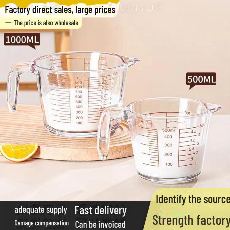 Стеклянный мерный стакан с ручкой — большой емкости, пищевой, с высокотемпературной шкалой для выпечки и взбивания яиц