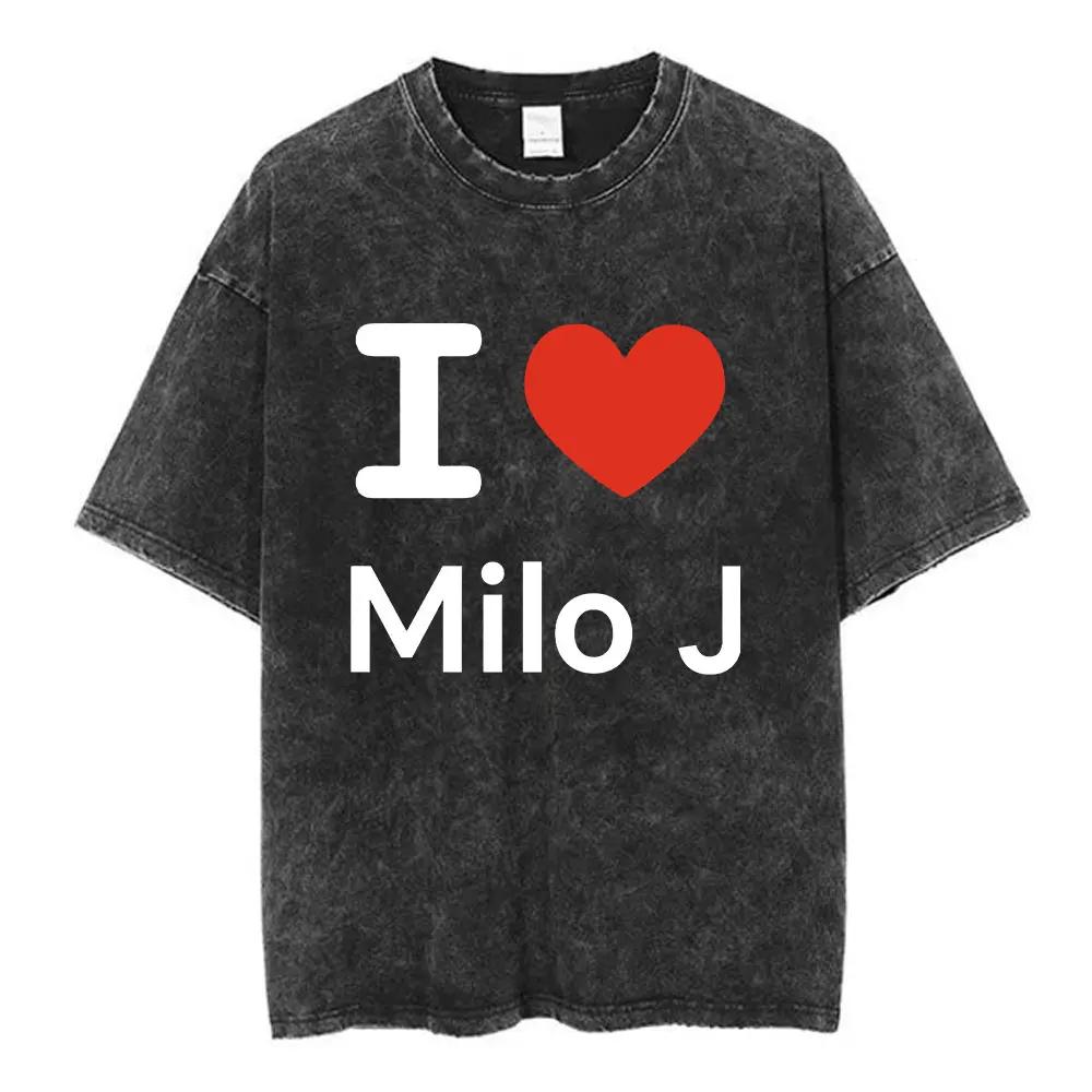 Rapper Milo J Logo Vintage Washed T Shirts Men Women Clothing Harajuku Hip Hop Tshirt Cotton Short Slevee Tshirts Streetwear