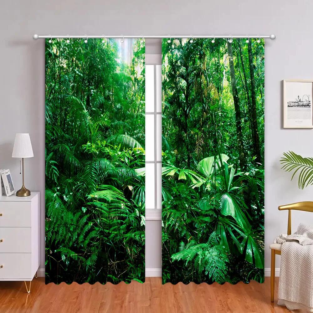 Тропический лес Шторы Искусственное окно Природа Пейзаж Гостиная Спальня Шторы Ванная комната Душевые занавески Ткани Домашний декор