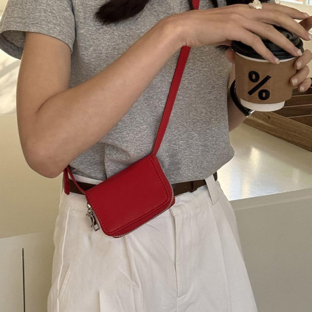 New PU Leather Coin Purse Solid Color Adjustable Shoulder Strap Crossbody bag Small Square Bag Women