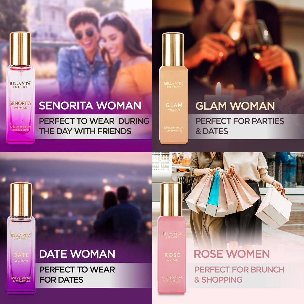 Подарочный набор Bella Vita Luxury Woman Eau De Parfum для женщин 4x20 мл с духами Date, Senorita, Glam, Rose