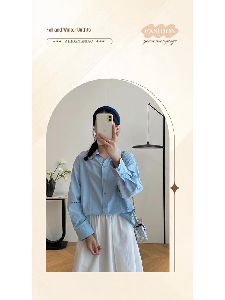 2026 French Design Women's Spring Long Sleeve Jacquard Hollow-Out Cotton Shirt Jacket