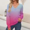 Women's Tops Gradient Printed Long Sleeve Shirt V Neck Casual Loose T-Shirt Autumn Clothing