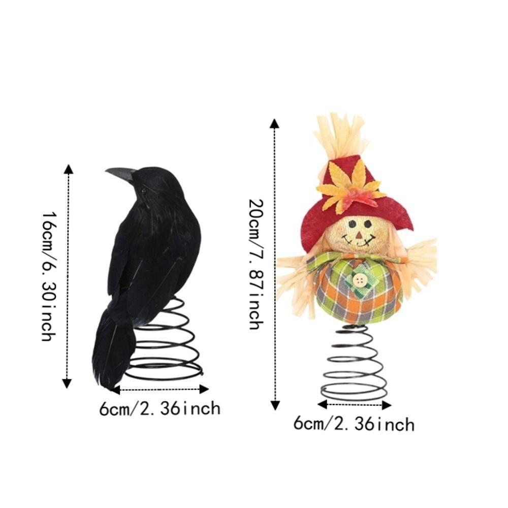 Terrifying Straw Doll Ornament Flexible Spring Base Halloween Raven Desk Doll Ghost Festival