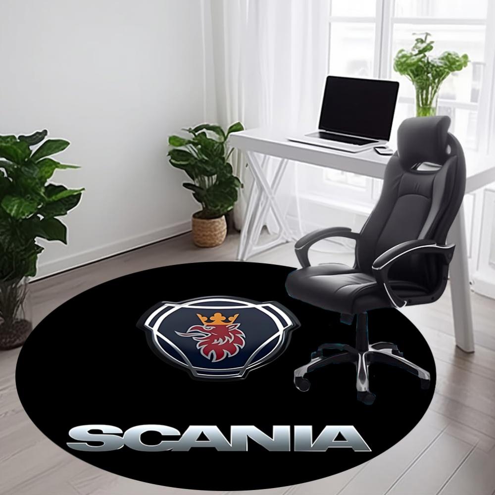 1 шт. Круглый коврик с логотипом Scania для офиса - Идеально подходит для декора офиса или кабинета, Машинная стирка, Нескользящая основа, Декоративный коврик для пола