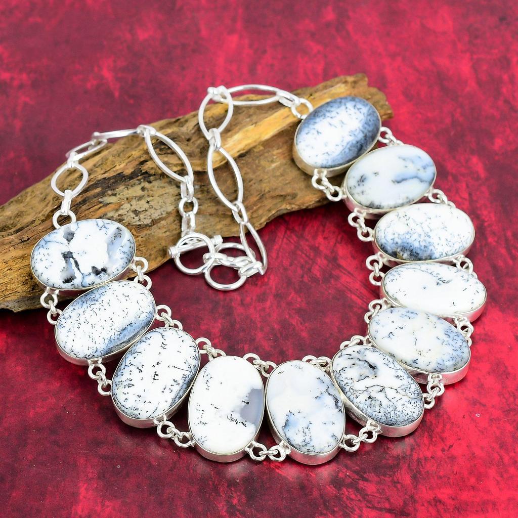 Dendrite Opal 925 Solid Sterling Silver Necklace with Adjustable Chain, Handmade Gemstone Jewelry Necklace Gift For Birthday