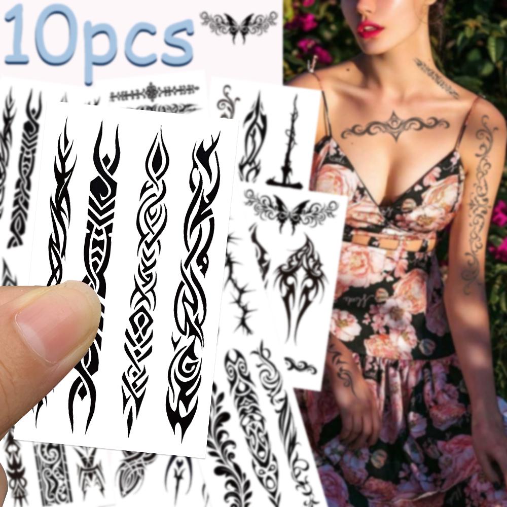 10 листов черно-белых наклеек для татуировки племени для рук, тела, временные поддельные водонепроницаемые наклейки для татуировки своими руками, креативные подарки