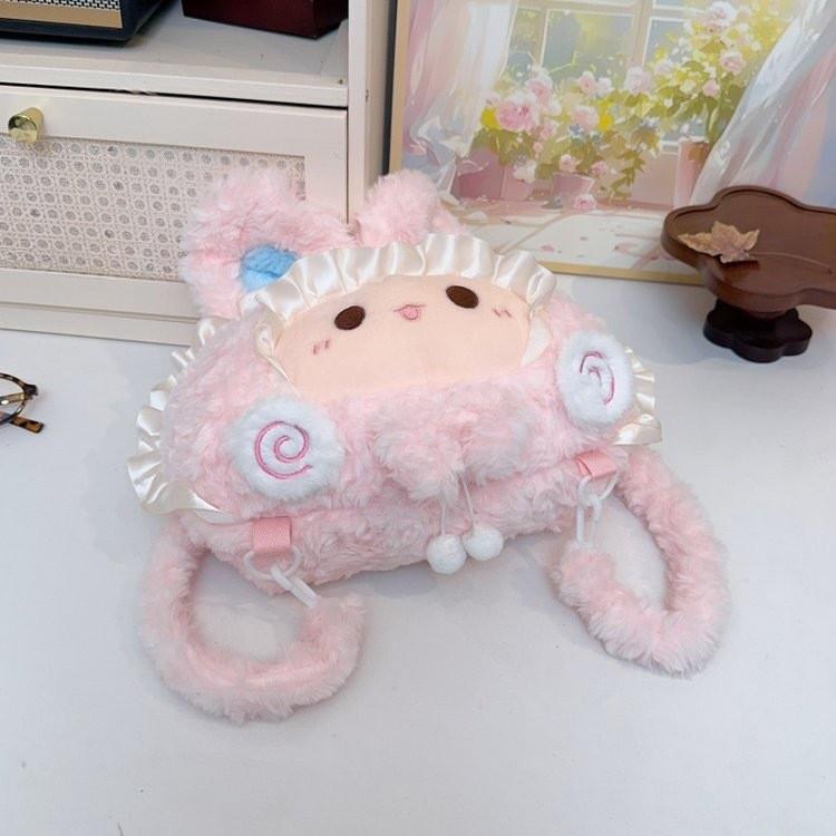 Cute Sheep Cartoon Plush Backpack With Spacious Compartments For Teen Girls And Women