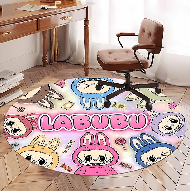 Labubu Pattern Round Rug, Indoor/Outdoor Mat, for Picnic, Gameroom, Bedroom, Office, Living Room, Home Decor Carpet, Birthday Gift