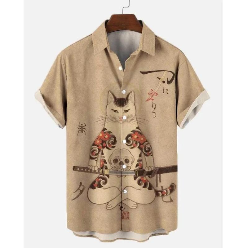 Мужская рубашка с анималистичным узором и лацканами, напечатанная на 3D-принте, для мужчин и женщин, повседневная мода, рубашки с короткими рукавами, топы на пуговицах, свободные, унисекс, одежда