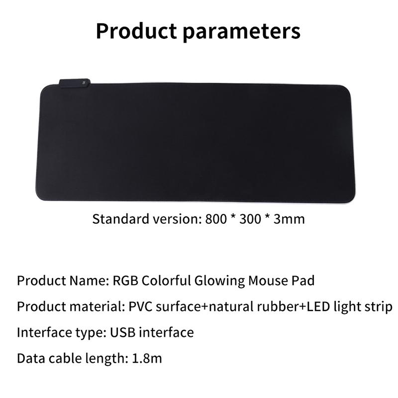 Extra Large Table Pad With Rgb Lighting, Thickened Mouse Pad In Pure Black, Cool