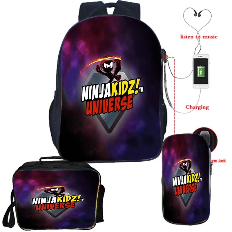 Мальчики Девочки Рюкзак NINJA KIDZ Школьный USB Сумка для книг Рюкзак Ninja Kidz Сумка через плечо Пенал Набор из 3 предметов Школьные сумки Лучший подарок