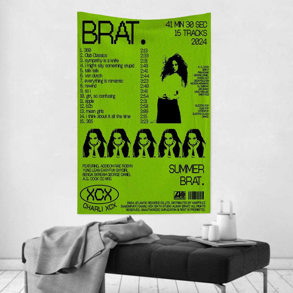 Brat Music Album CCharli Singer Xcx Tapestry Room Decor Wall Cloth Party Hanging Background Room Decor Baby Room