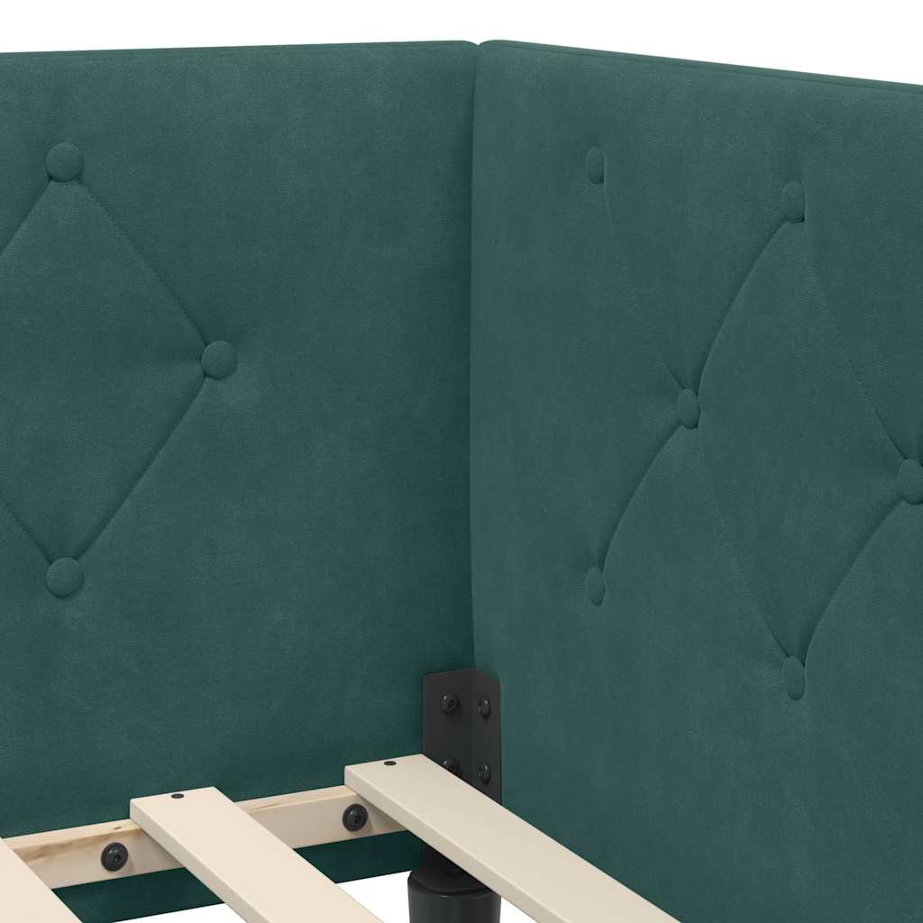 Corner Bed Frame Dark Green 90 x 190 cm Velvet
