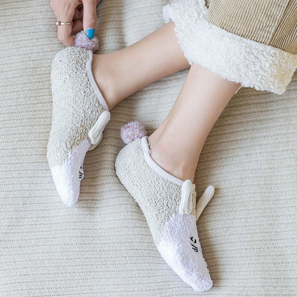 Mouse Coral Fleece For Girls Women Sleep Socks Winter Hosiery Korean Ankle Socks Floor Socks