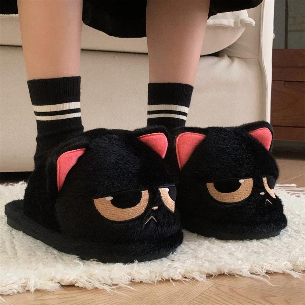 Зимние теплые меховые тапочки Мультяшный кот Нескользящие Женские и Мужские Мягкие Домашние Внутренние Домашние Спальня Мальчики Девочка Пена с эффектом памяти Напольные Туфли