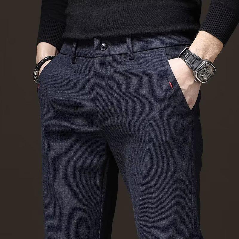 2023 Мужские приталенные утепленные повседневные брюки: Осень/Зима Свободные Прямые Брюки