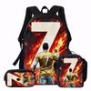 Набор из 3 рюкзаков с узором «Футбольная звезда CR7» – Вместительный повседневный рюкзак с подходящей косметичкой и сумкой-тоут, идеально для повседневного использования